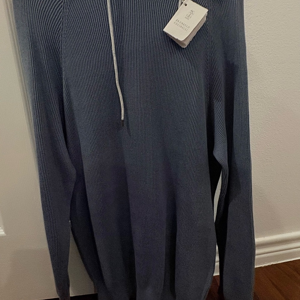 Brunello Cucinelli Blue Zip Up Sweater